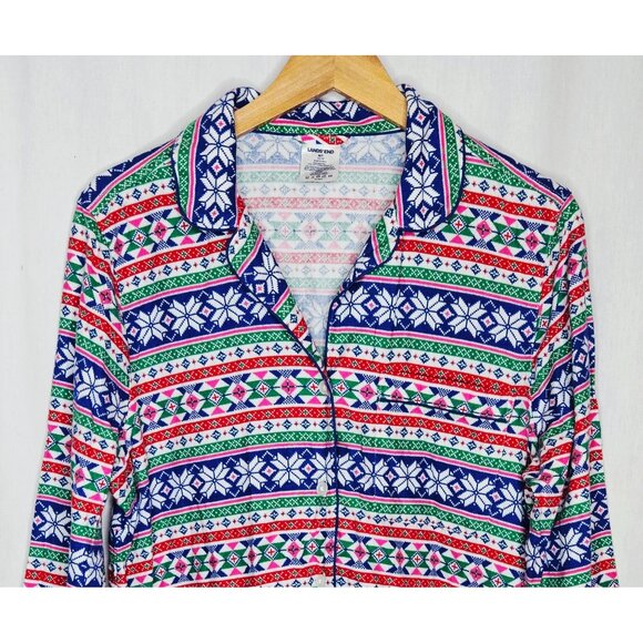 Lands' End Womens Holiday Fair Isle Pajama Set Long Sleeve Top Pants Medium Tall - Picture 4 of 12